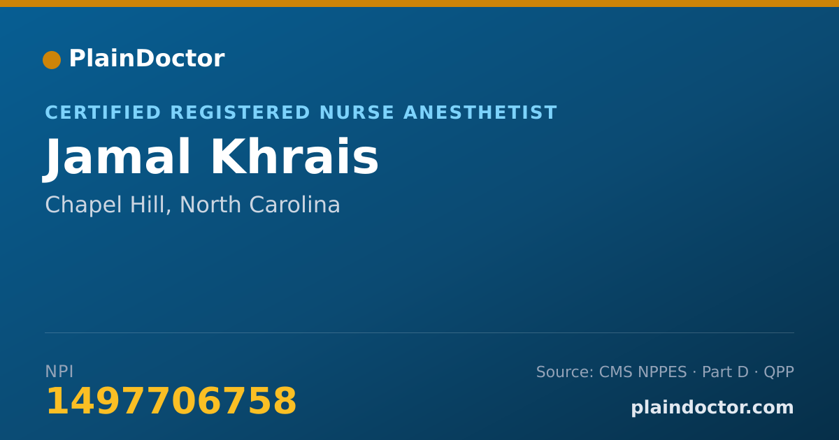 Shareable card for Jamal Khrais - Certified Registered Nurse Anesthetist, Chapel Hill, NC