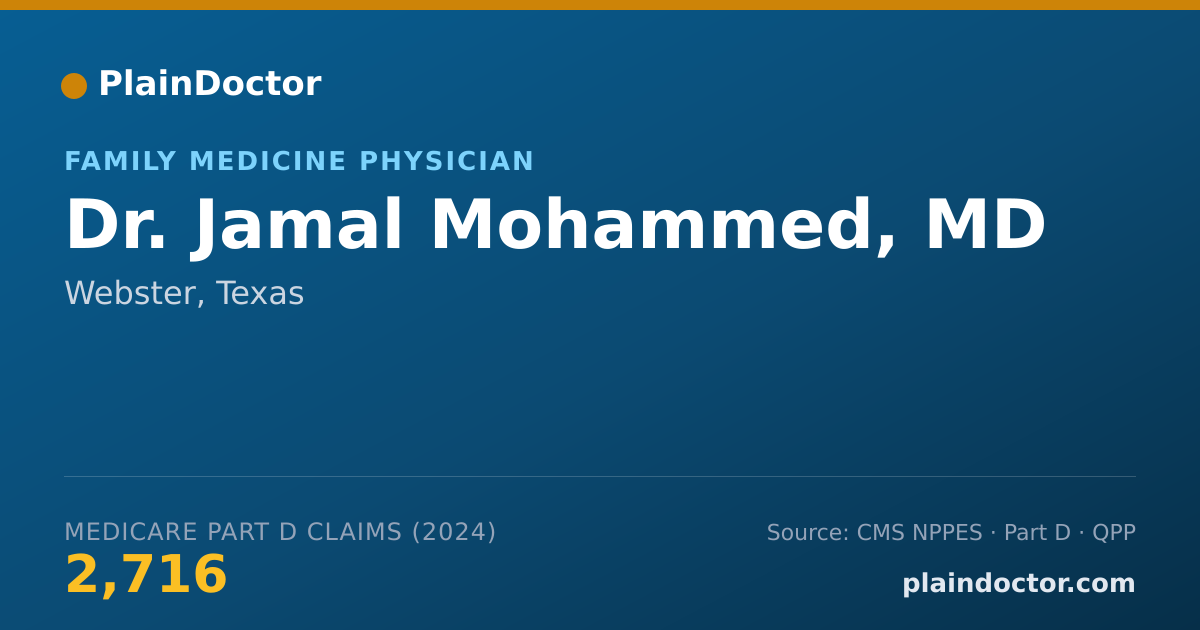 Shareable card for Jamal Mohammed, MD - Family Medicine Physician, Webster, TX