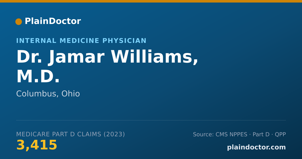 Shareable card for Jamar Williams, M.D. - Internal Medicine Physician, Columbus, OH