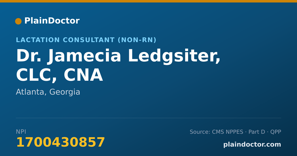 Shareable card for Jamecia Ledgsiter, CLC, CNA - Lactation Consultant (Non-RN), Atlanta, GA