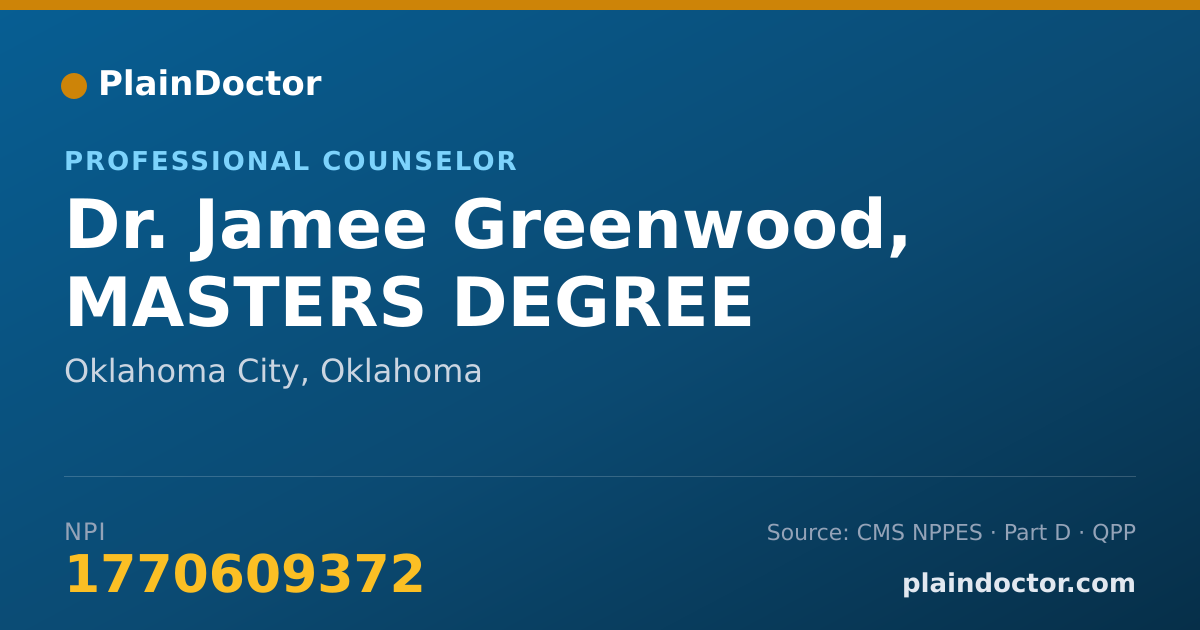 Shareable card for Jamee Greenwood, MASTERS DEGREE - Professional Counselor, Oklahoma City, OK