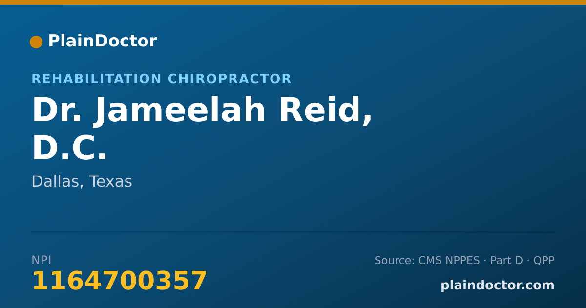 Shareable card for Jameelah Reid, D.C. - Rehabilitation Chiropractor, Dallas, TX