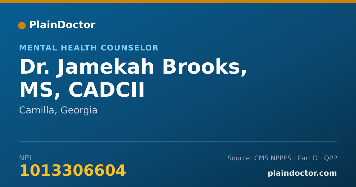Shareable card for Jamekah Brooks, MS, CADCII - Mental Health Counselor, Camilla, GA