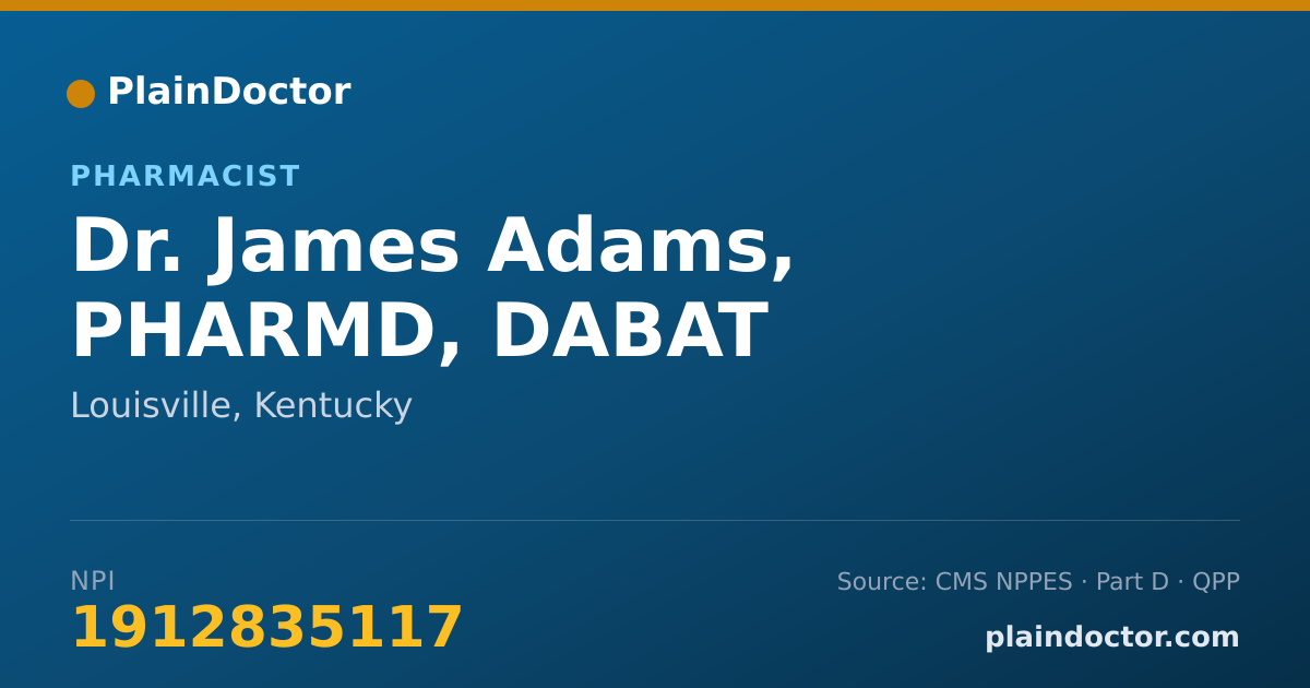 Shareable card for James Adams, PHARMD, DABAT - Pharmacist, Louisville, KY