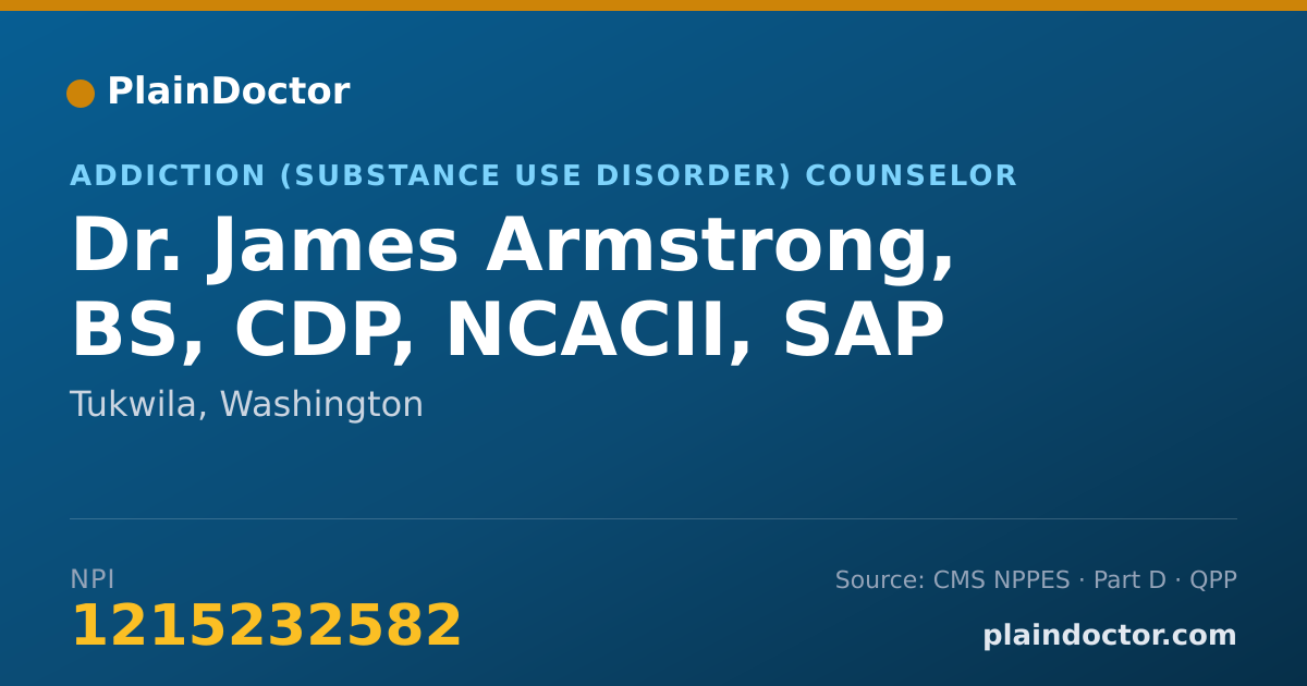 Shareable card for James Armstrong, BS, CDP, NCACII, SAP - Addiction (Substance Use Disorder) Counselor, Tukwila, WA