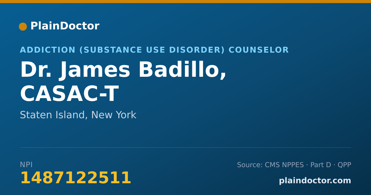 Shareable card for James Badillo, CASAC-T - Addiction (Substance Use Disorder) Counselor, Staten Island, NY