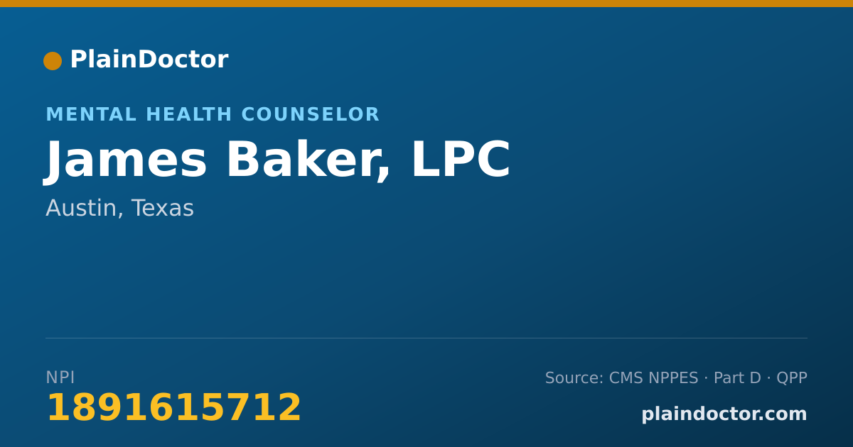 Shareable card for James Baker, LPC - Mental Health Counselor, Austin, TX