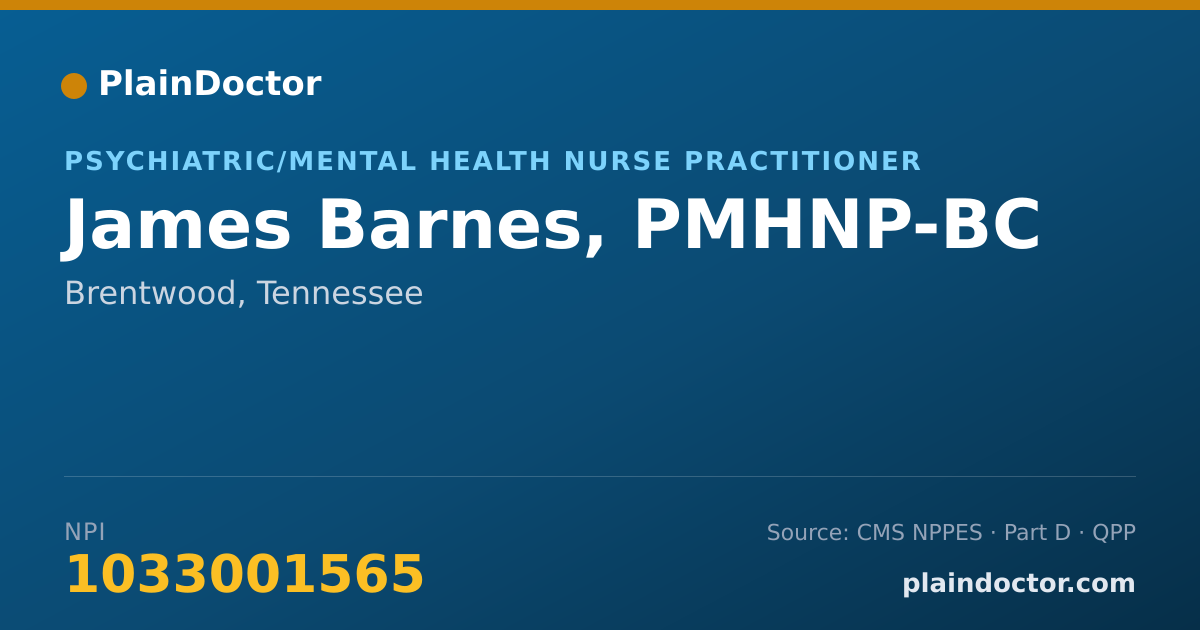 Shareable card for James Barnes, PMHNP-BC - Psychiatric/Mental Health Nurse Practitioner, Brentwood, TN