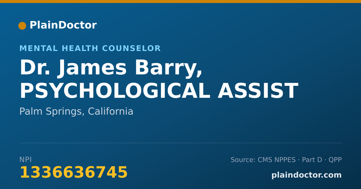 Shareable card for James Barry, PSYCHOLOGICAL ASSIST - Mental Health Counselor, Palm Springs, CA