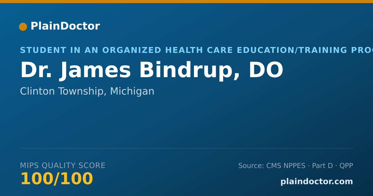 Shareable card for James Bindrup, DO - Student in an Organized Health Care Education/Training Program, Clinton Township, MI