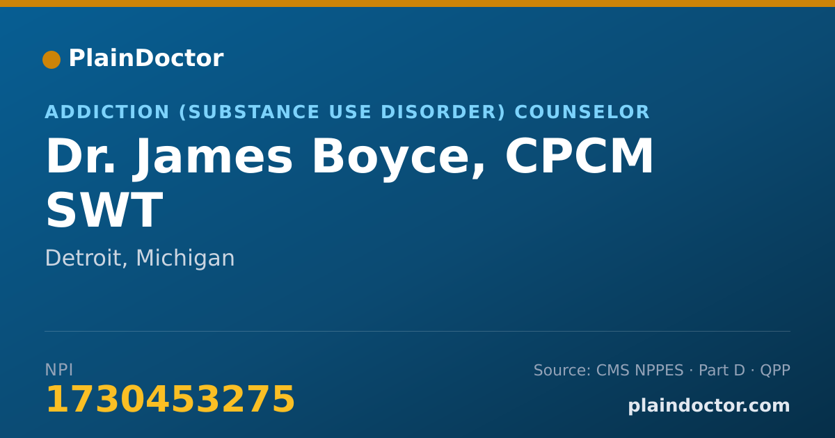 Shareable card for James Boyce, CPCM SWT - Addiction (Substance Use Disorder) Counselor, Detroit, MI
