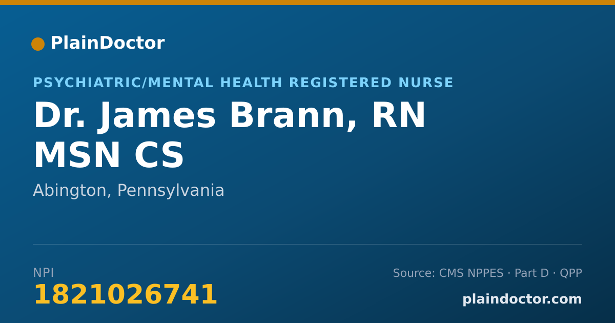 Shareable card for James Brann, RN MSN CS - Psychiatric/Mental Health Registered Nurse, Abington, PA