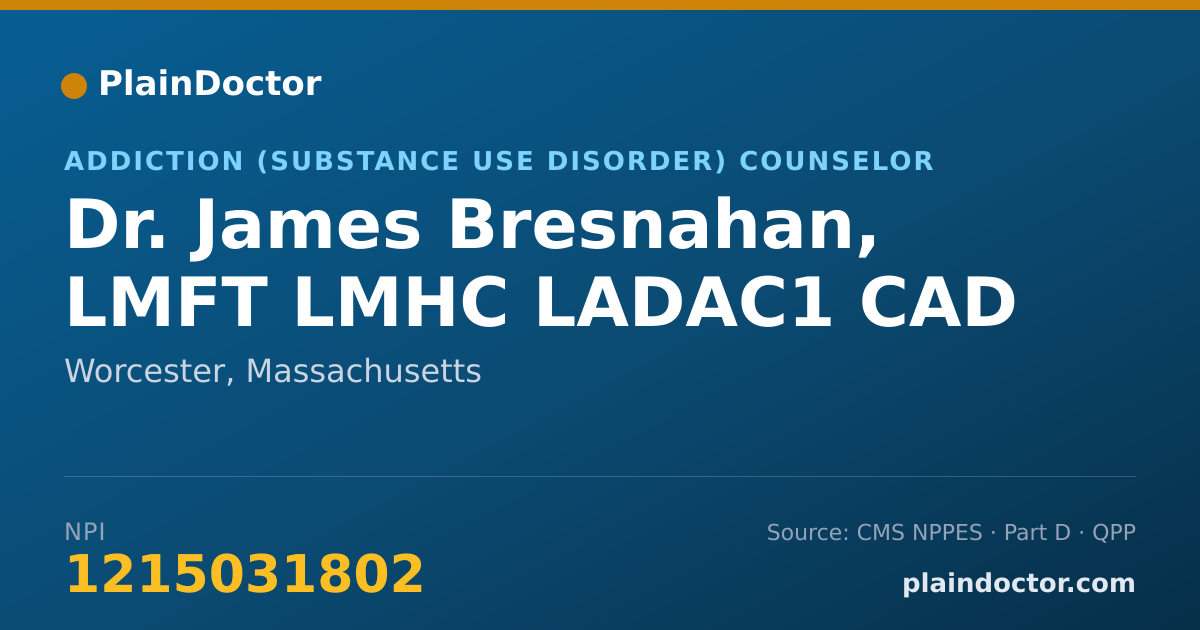 Shareable card for James Bresnahan, LMFT LMHC LADAC1 CAD - Addiction (Substance Use Disorder) Counselor, Worcester, MA