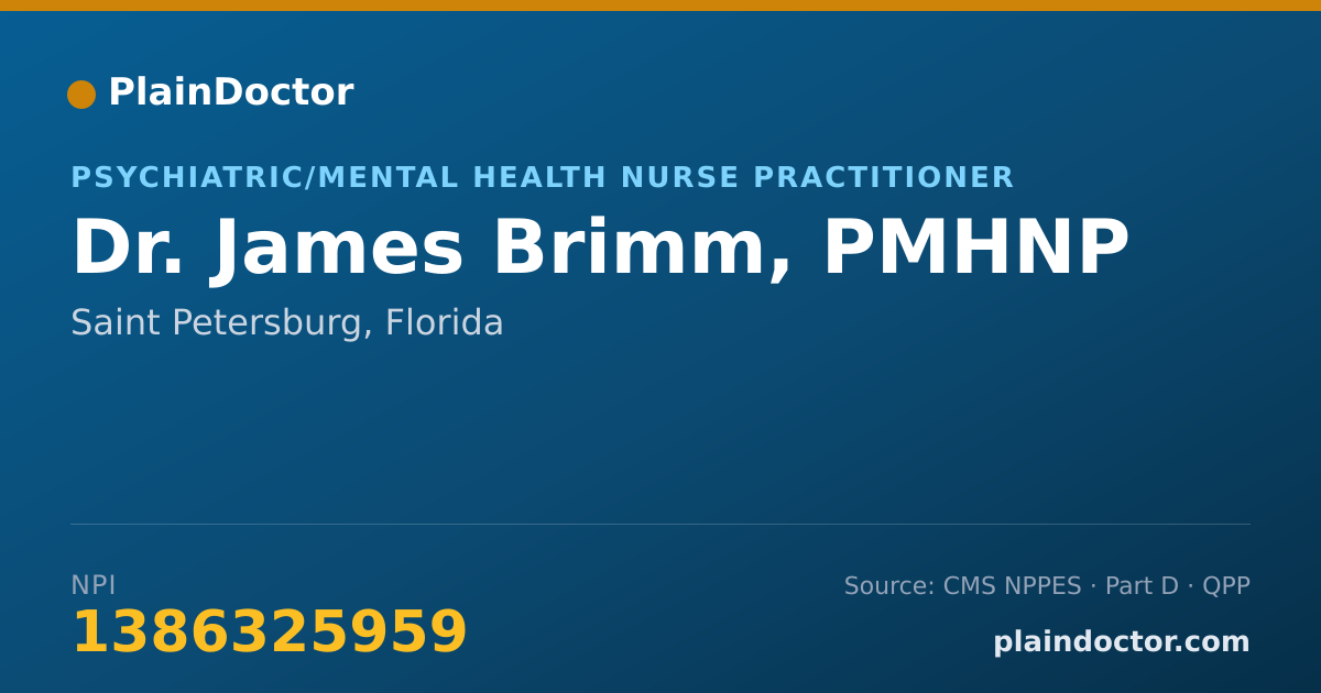 Shareable card for James Brimm, PMHNP - Psychiatric/Mental Health Nurse Practitioner, Saint Petersburg, FL