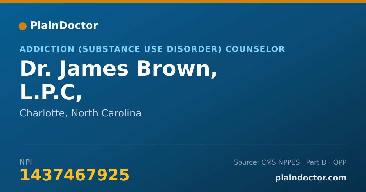 Shareable card for James Brown, L.P.C, - Addiction (Substance Use Disorder) Counselor, Charlotte, NC