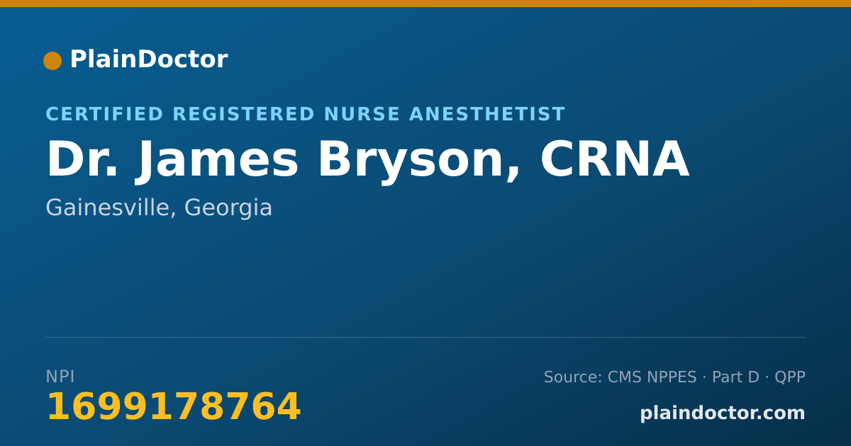 Shareable card for James Bryson, CRNA - Certified Registered Nurse Anesthetist, Gainesville, GA