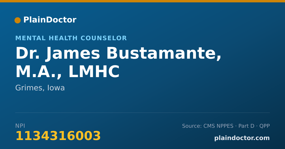 Shareable card for James Bustamante, M.A., LMHC - Mental Health Counselor, Grimes, IA
