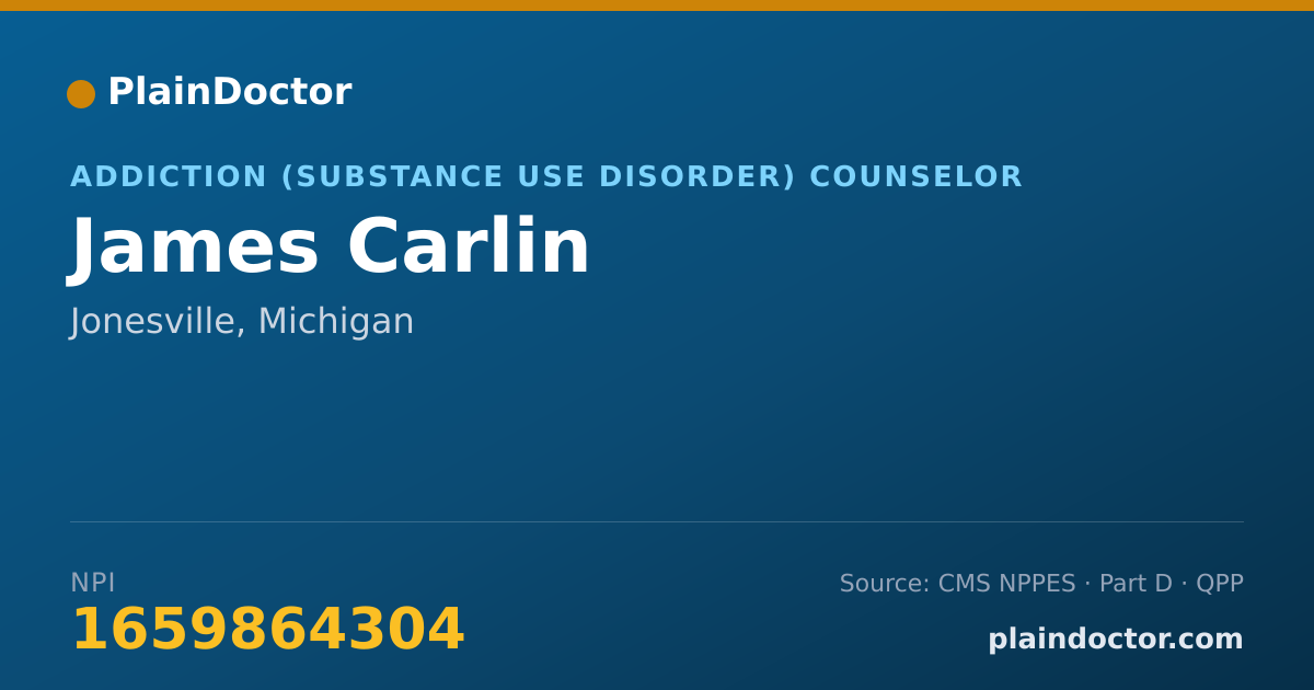 Shareable card for James Carlin - Addiction (Substance Use Disorder) Counselor, Jonesville, MI