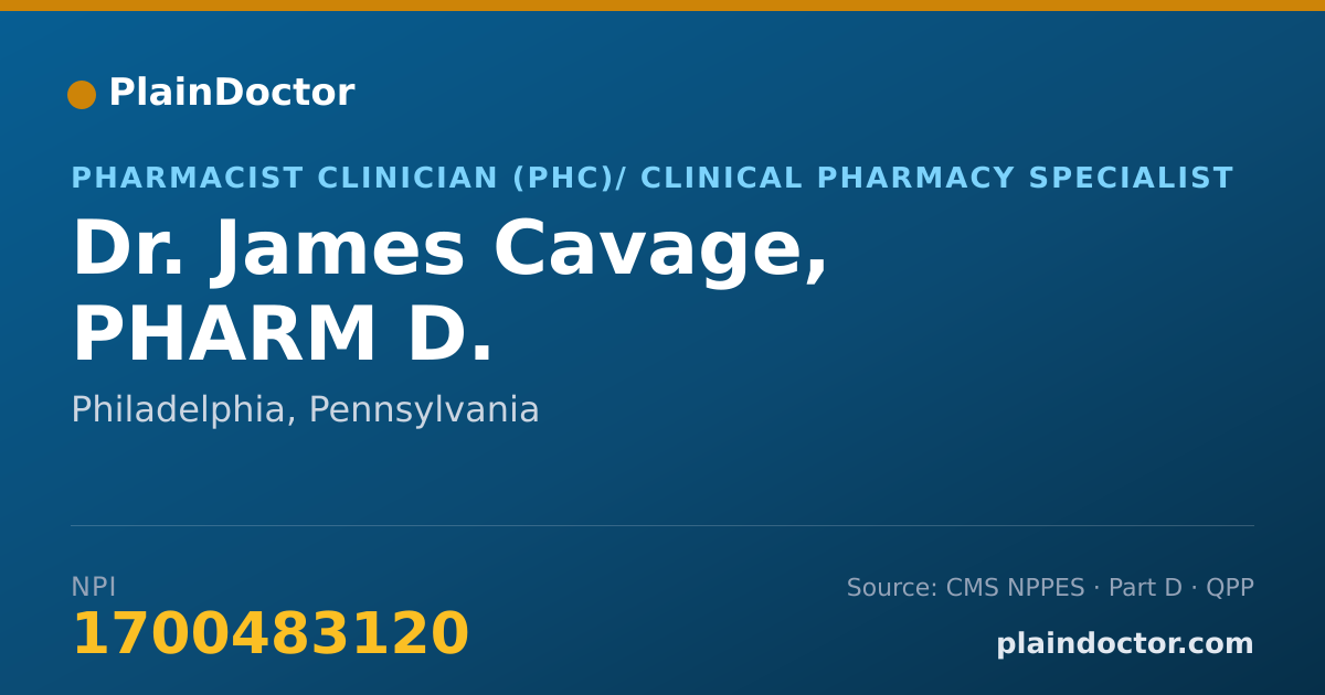 Shareable card for James Cavage, PHARM D. - Pharmacist Clinician (PhC)/ Clinical Pharmacy Specialist, Philadelphia, PA