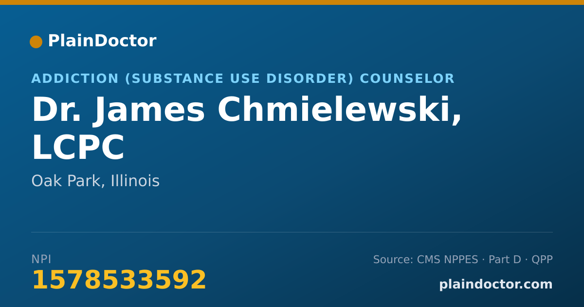 Shareable card for James Chmielewski, LCPC - Addiction (Substance Use Disorder) Counselor, Oak Park, IL