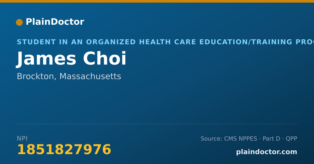 Shareable card for James Choi - Student in an Organized Health Care Education/Training Program, Brockton, MA