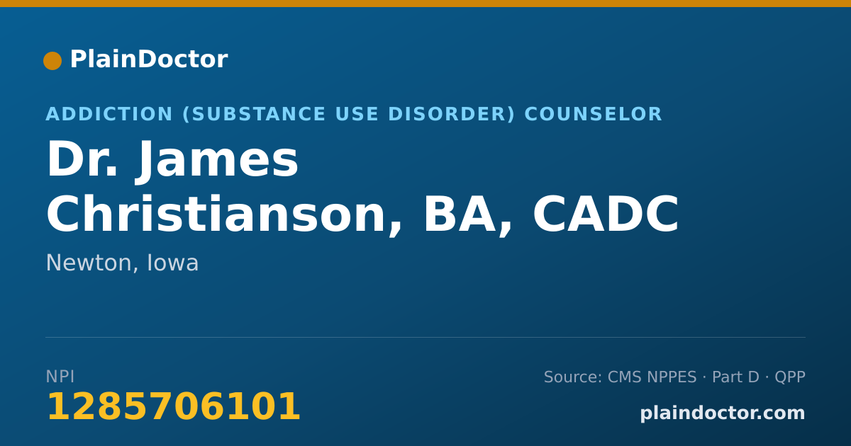 Shareable card for James Christianson, BA, CADC - Addiction (Substance Use Disorder) Counselor, Newton, IA