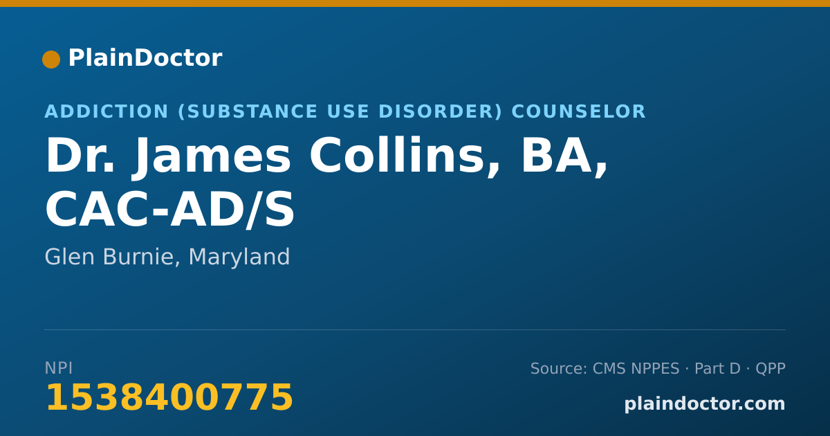 Shareable card for James Collins, BA, CAC-AD/S - Addiction (Substance Use Disorder) Counselor, Glen Burnie, MD
