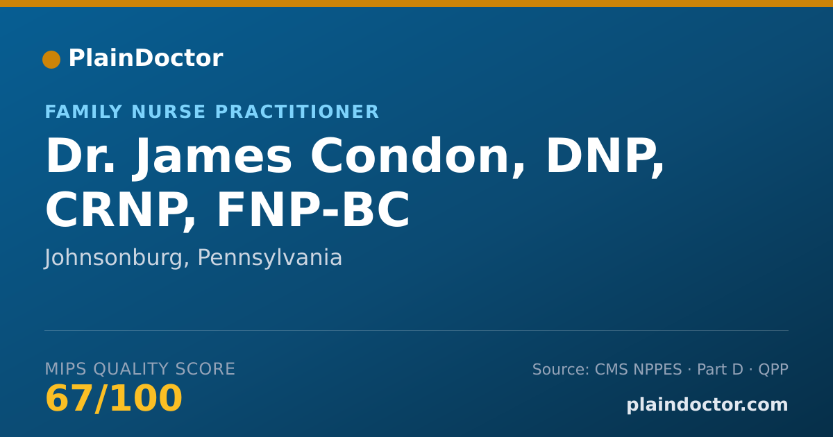 Shareable card for James Condon, DNP, CRNP, FNP-BC - Family Nurse Practitioner, Johnsonburg, PA