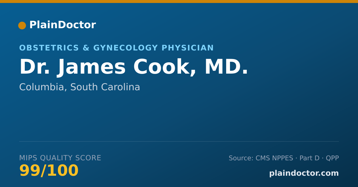 Shareable card for James Cook, MD. - Obstetrics & Gynecology Physician, Columbia, SC