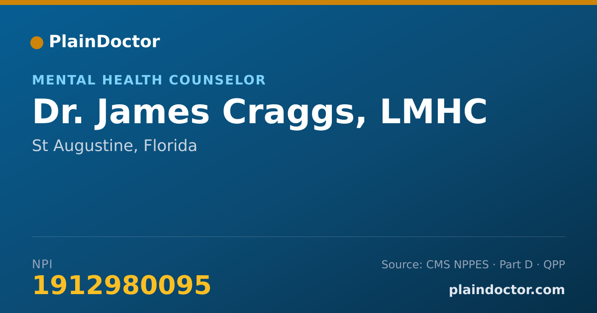 Shareable card for James Craggs, LMHC - Mental Health Counselor, St Augustine, FL