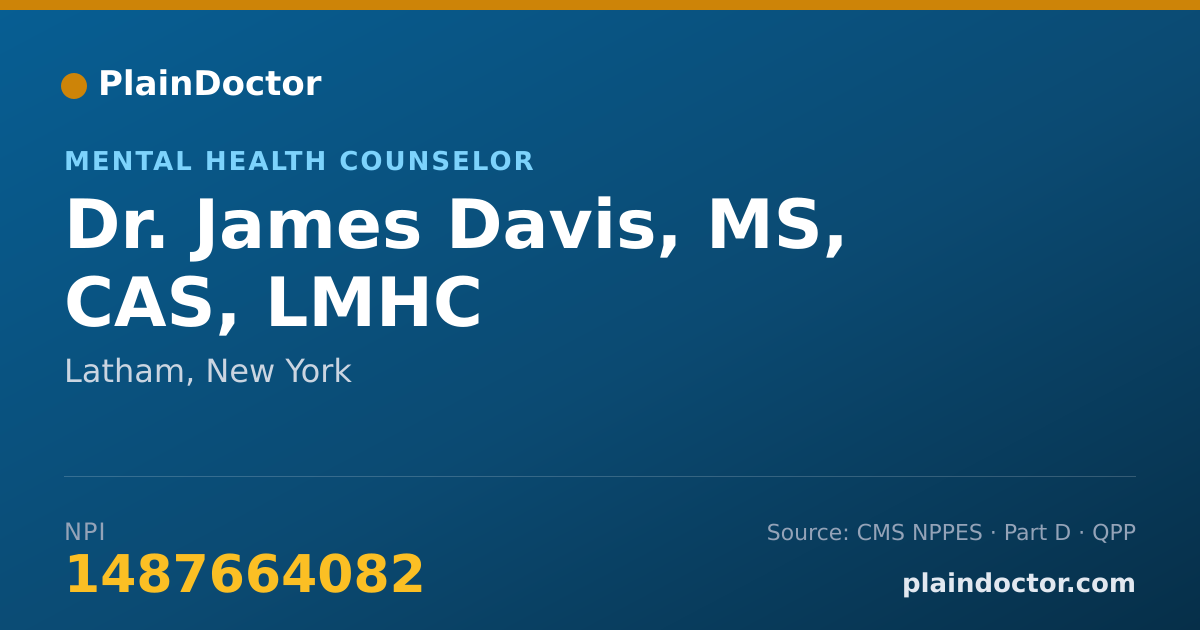 Shareable card for James Davis, MS, CAS, LMHC - Mental Health Counselor, Latham, NY