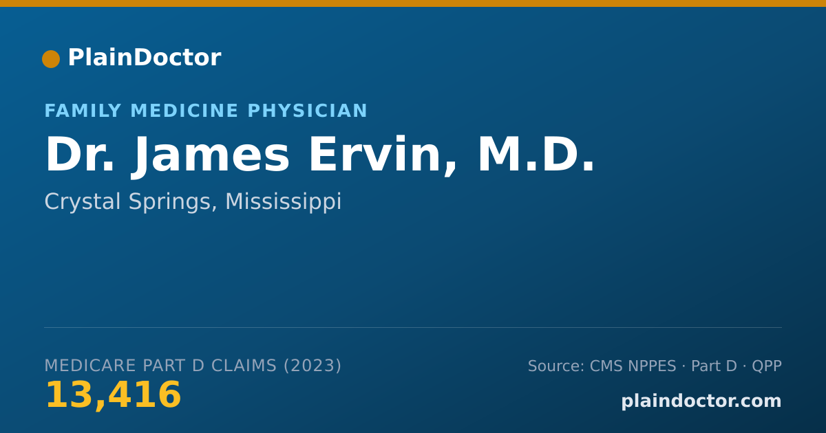 Shareable card for James Ervin, M.D. - Family Medicine Physician, Crystal Springs, MS