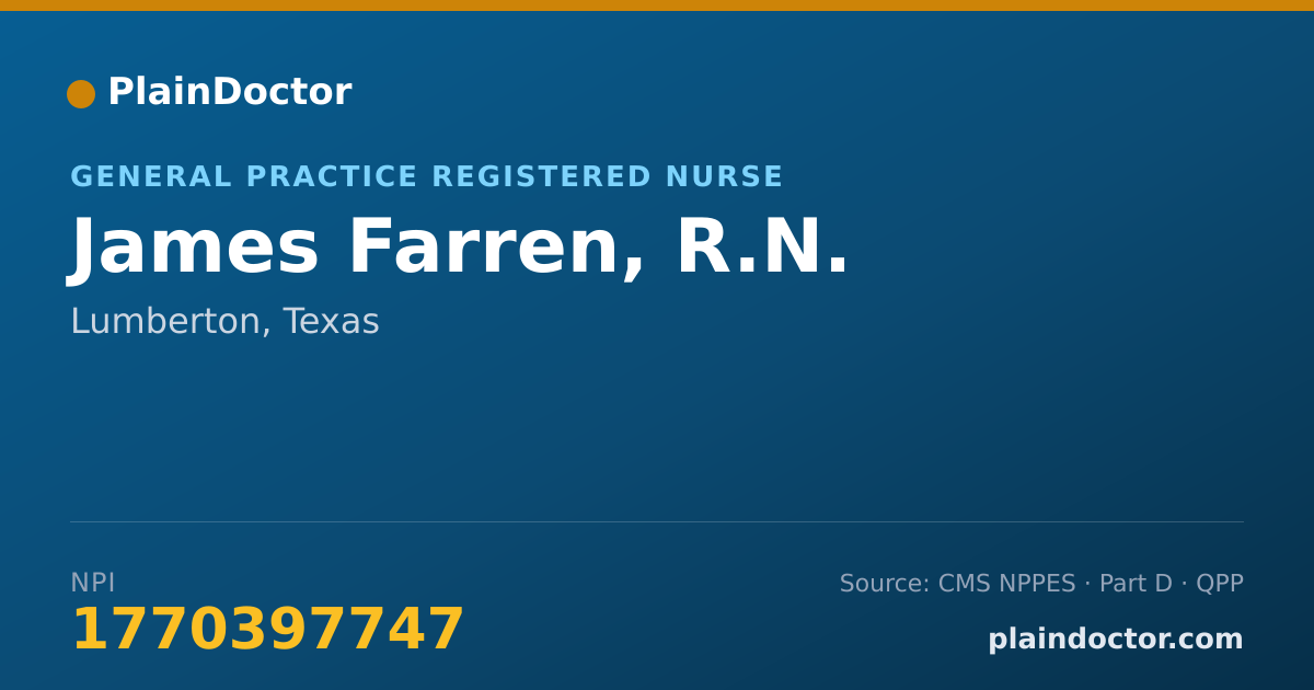 Shareable card for James Farren, R.N. - General Practice Registered Nurse, Lumberton, TX
