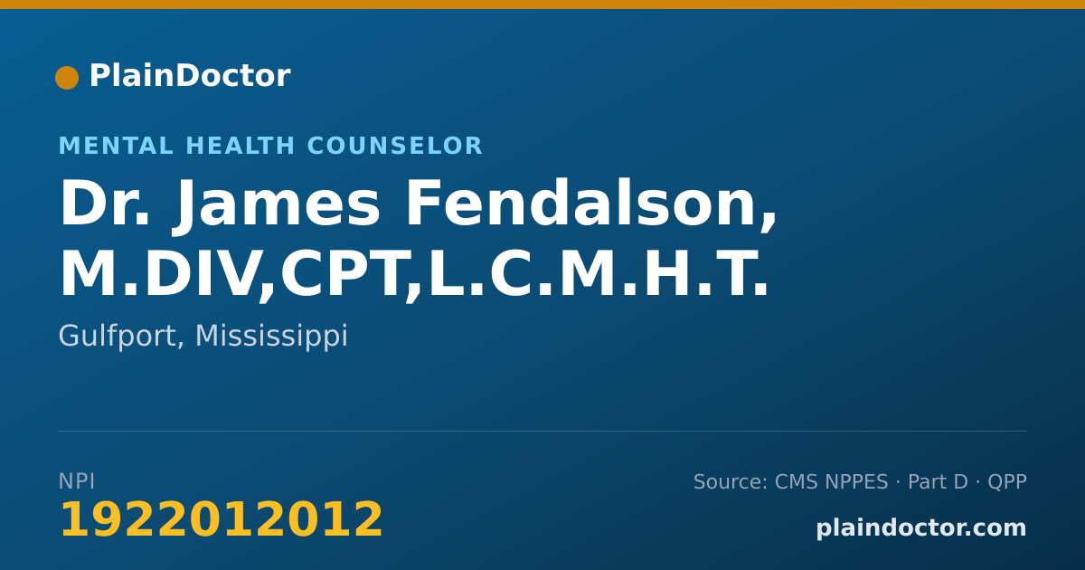 Shareable card for James Fendalson, M.DIV,CPT,L.C.M.H.T. - Mental Health Counselor, Gulfport, MS