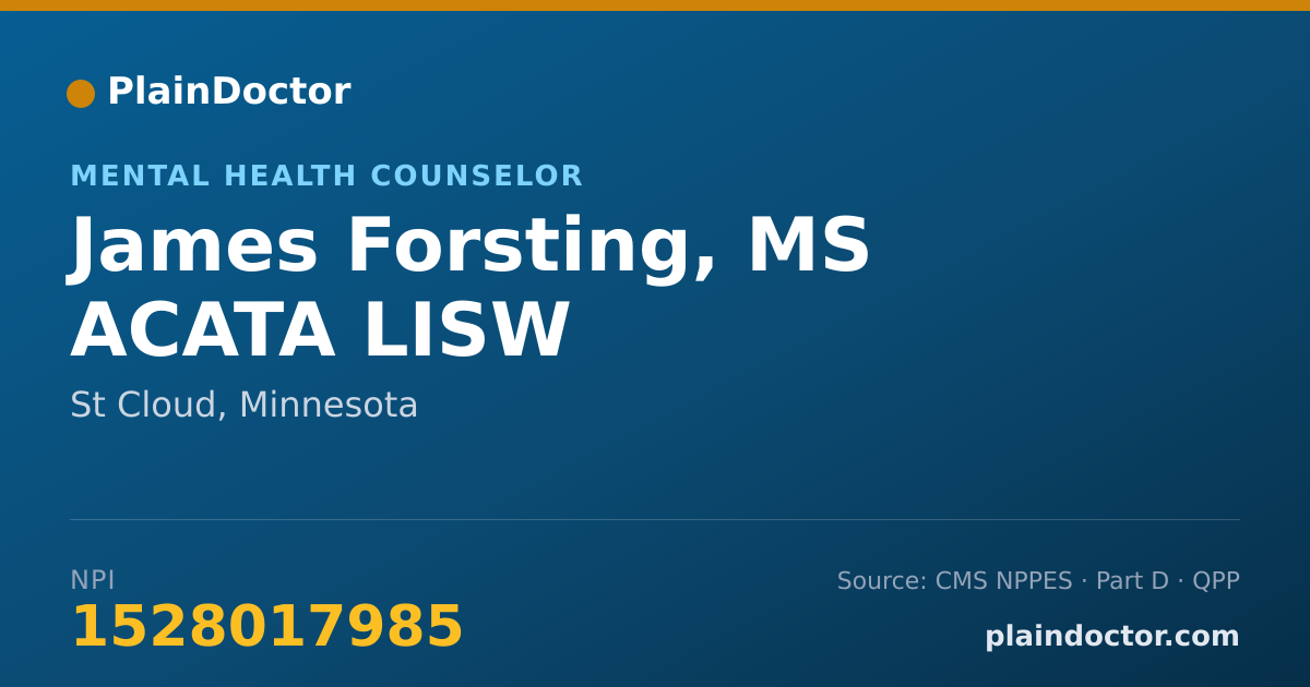 Shareable card for James Forsting, MS ACATA LISW - Mental Health Counselor, St Cloud, MN