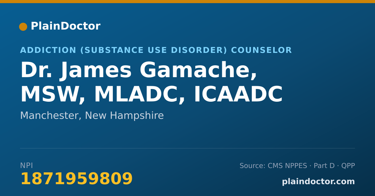 Shareable card for James Gamache, MSW, MLADC, ICAADC - Addiction (Substance Use Disorder) Counselor, Manchester, NH