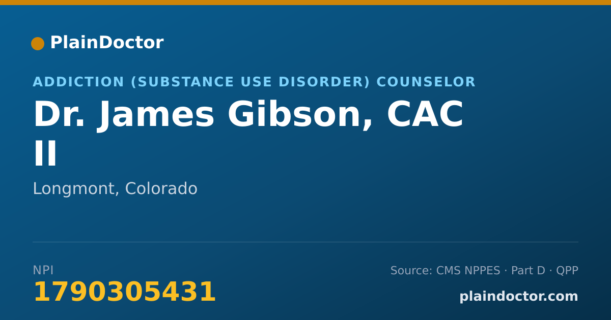 Shareable card for James Gibson, CAC II - Addiction (Substance Use Disorder) Counselor, Longmont, CO