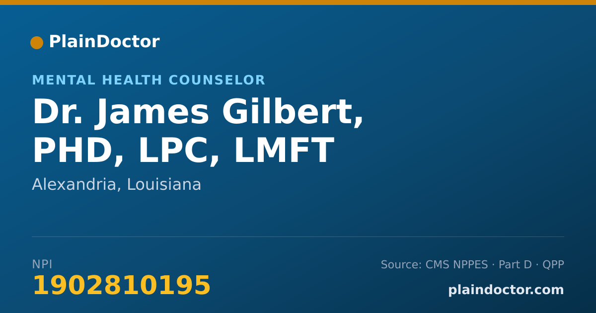 Shareable card for James Gilbert, PHD, LPC, LMFT - Mental Health Counselor, Alexandria, LA