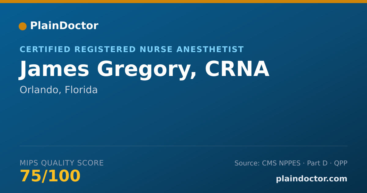 Shareable card for James Gregory, CRNA - Certified Registered Nurse Anesthetist, Orlando, FL