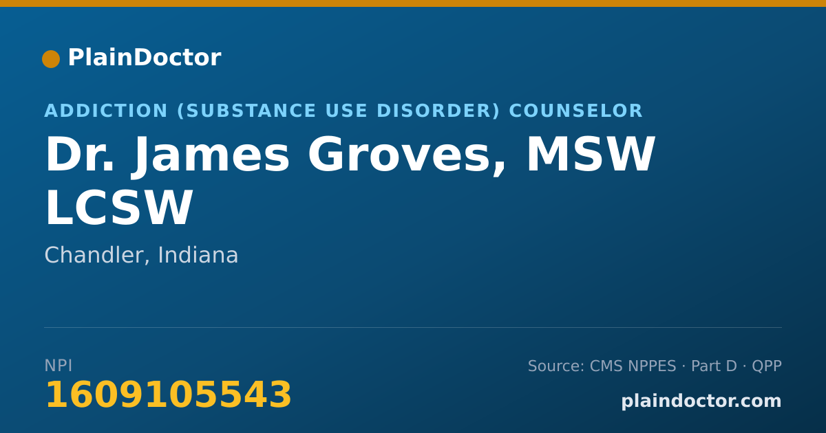 Shareable card for James Groves, MSW LCSW - Addiction (Substance Use Disorder) Counselor, Chandler, IN