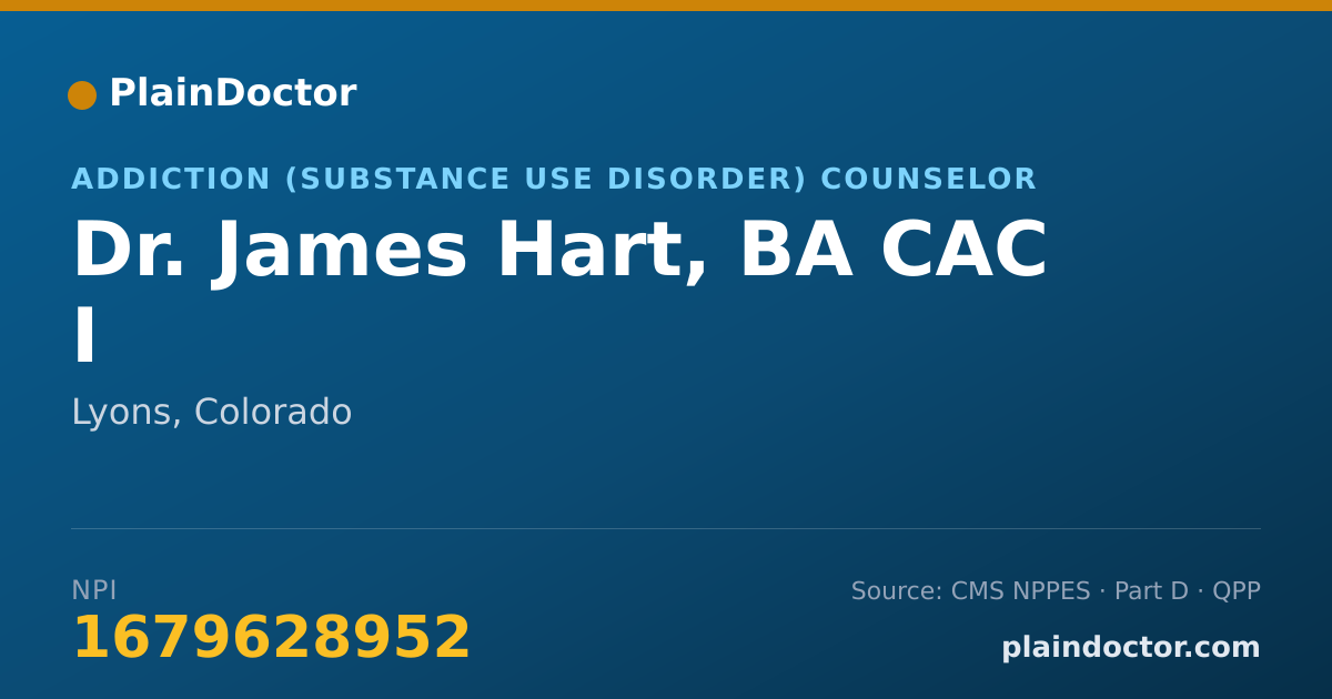 Shareable card for James Hart, BA CAC I - Addiction (Substance Use Disorder) Counselor, Lyons, CO