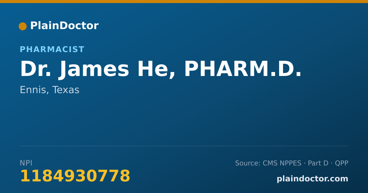 Shareable card for James He, PHARM.D. - Pharmacist, Ennis, TX