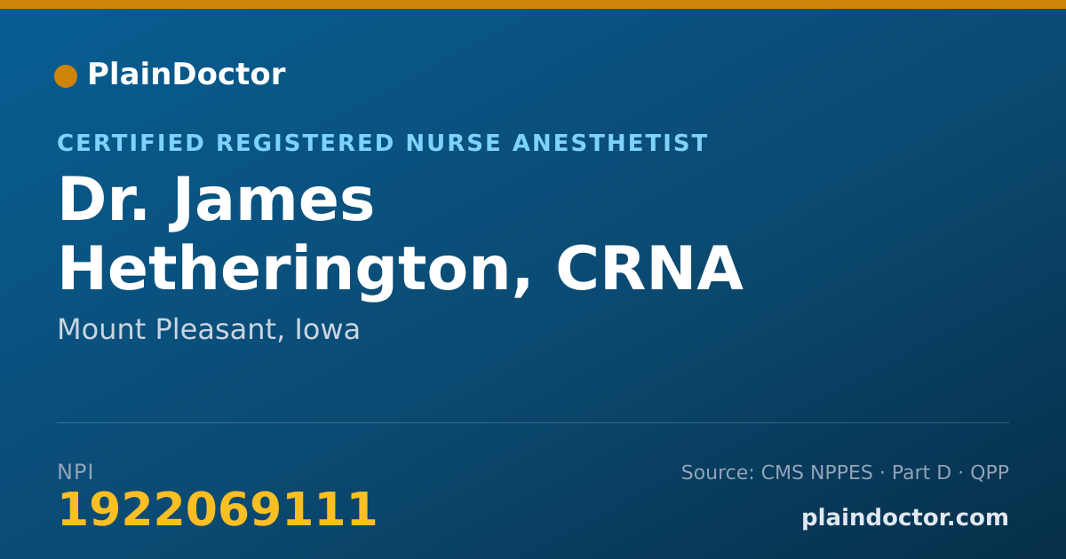 Shareable card for James Hetherington, CRNA - Certified Registered Nurse Anesthetist, Mount Pleasant, IA