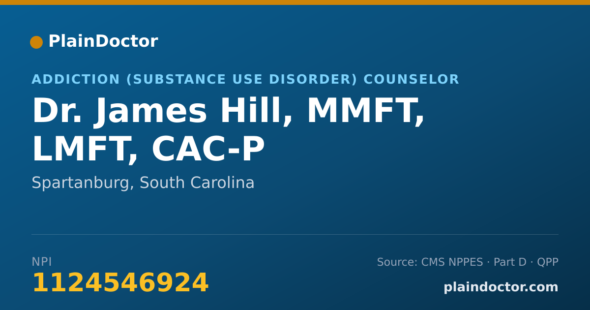 Shareable card for James Hill, MMFT, LMFT, CAC-P - Addiction (Substance Use Disorder) Counselor, Spartanburg, SC