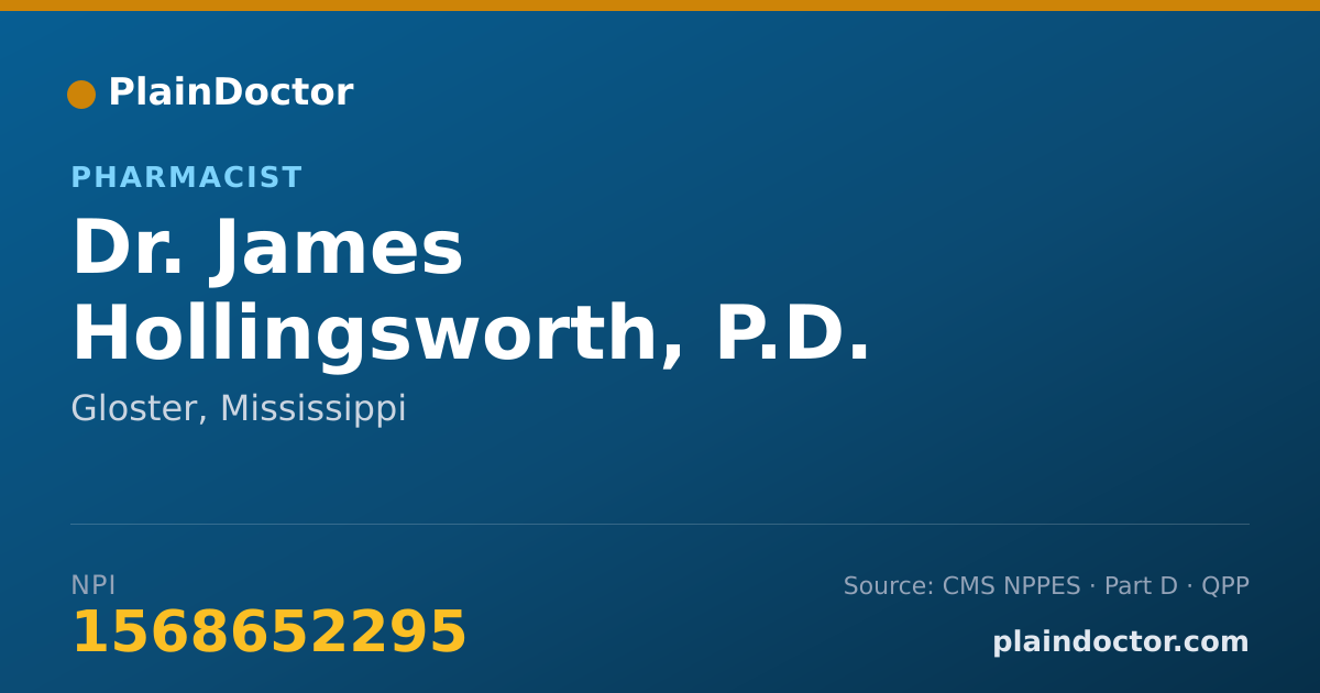 Shareable card for James Hollingsworth, P.D. - Pharmacist, Gloster, MS
