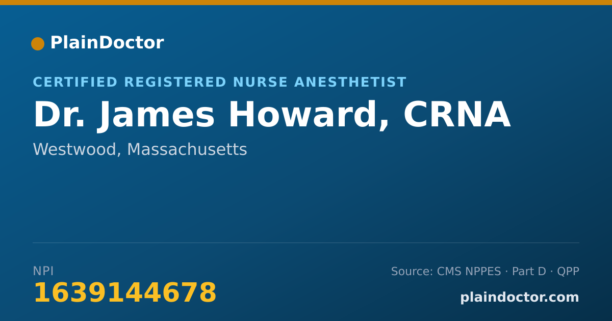 Shareable card for James Howard, CRNA - Certified Registered Nurse Anesthetist, Westwood, MA