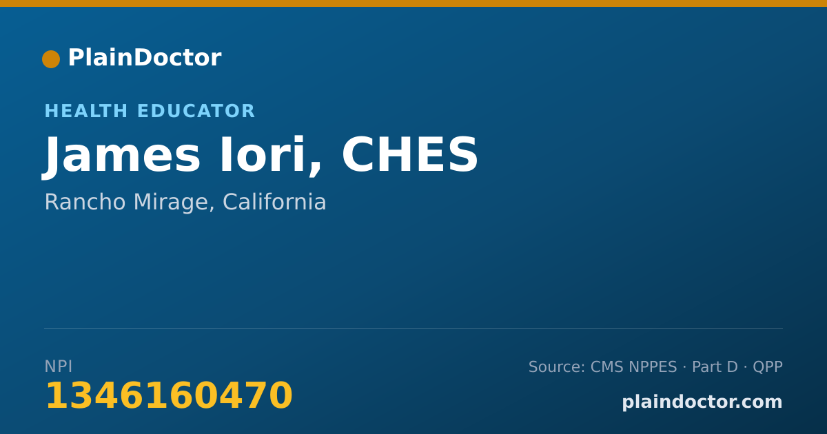 Shareable card for James Iori, CHES - Health Educator, Rancho Mirage, CA