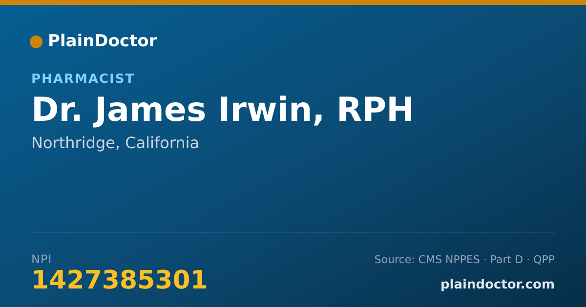 Shareable card for James Irwin, RPH - Pharmacist, Northridge, CA