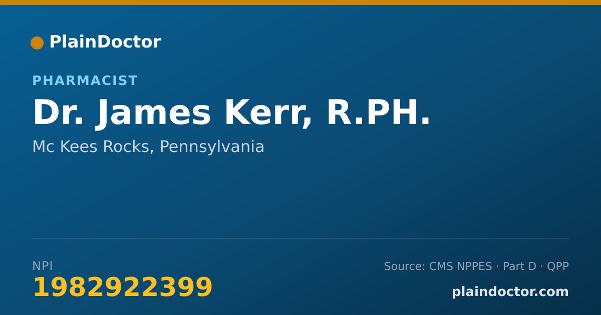 Shareable card for James Kerr, R.PH. - Pharmacist, Mc Kees Rocks, PA