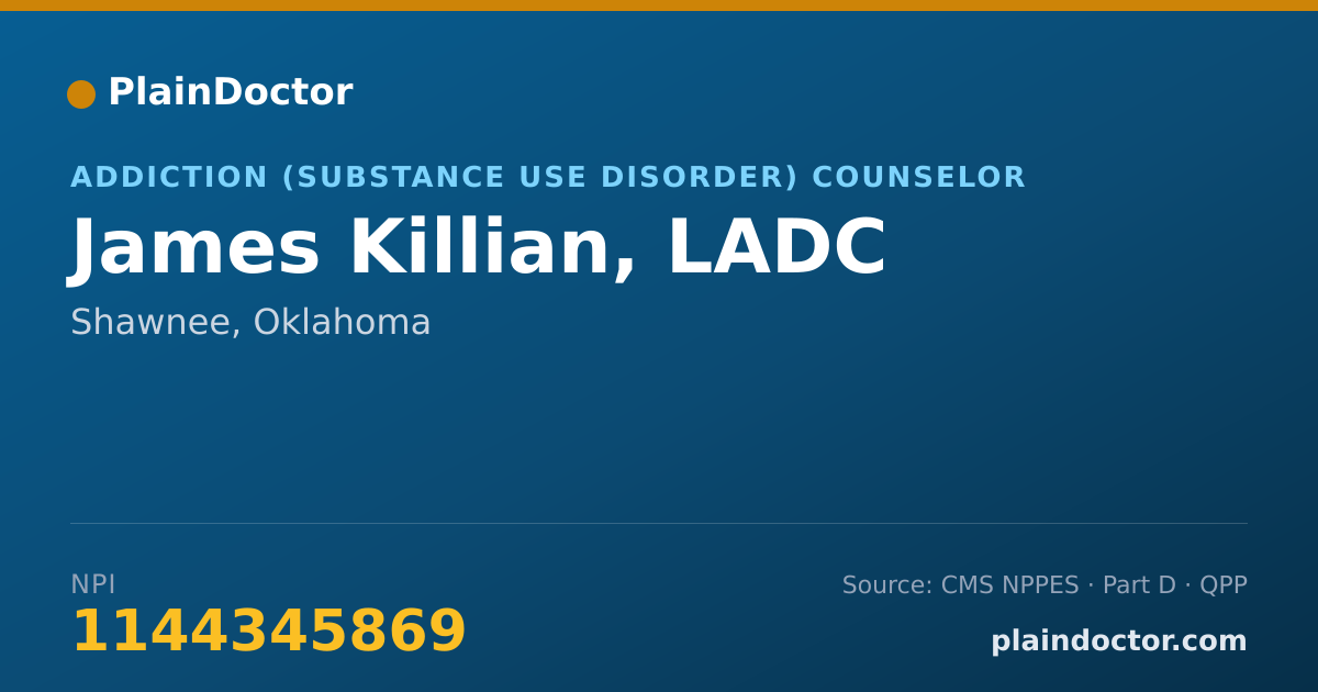 Shareable card for James Killian, LADC - Addiction (Substance Use Disorder) Counselor, Shawnee, OK